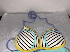 Victoria's Secret Underwired Push-up Bikini Top Swim 34B Teal Lavender Stripped