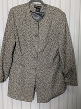 Halston Gray Longer Jacket Blazer Women's 10 Vine Pattern Lined