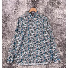 Ted Baker Dress Shirt 17 Mens Modern Fit Floral Print Long Sleeve Button