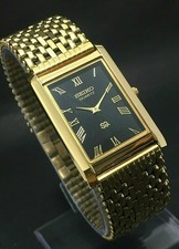 Vintage Seiko Slim Tank Quartz Men Black Dial Dress Watch-Free DDP Shipping