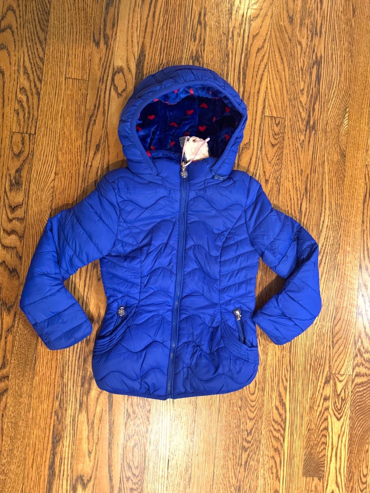 Young Design Winter Hooded Blue Puffer Jacket Heart Lining G