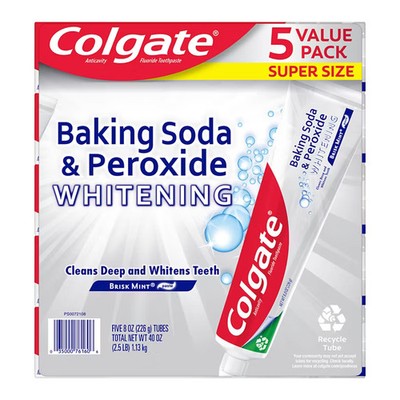 Colgate Baking Soda Peroxide Toothpaste 5 Pack x 8 oz Whitening Brisk Mint