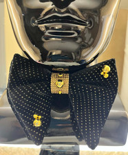 Handmade Black  Gold Velvet Bow Tie   Luxury Studded Men  s Formal Fashion Nior