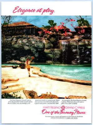 PRINT AD 1987 Hyatt Regency Grand Cypress Resort Pool Waterfall Woman Skating