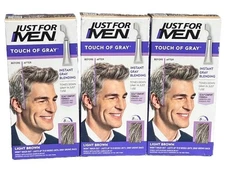 3 Pack Just For Men Touch of Gray Hair Color, Light Brown T-25 Gray Applicator