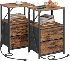 Nightstands Set of 2 End Table with Charging Station Side Table with 2 USB