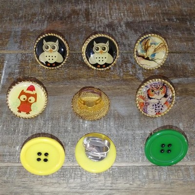 9x Ringe Set 01 Modeschmuck Finger Tiere Knöpfe Eule Statement Festival