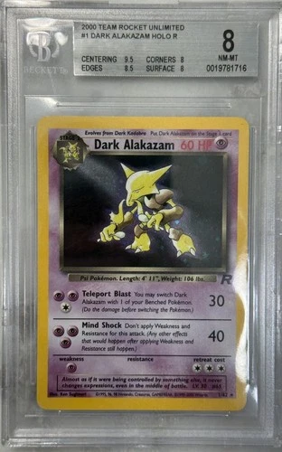 2000 Pokemon Team Rocket Dark Alakazam Holo #1 BGS 8 NM-MT FOOT SWIRL