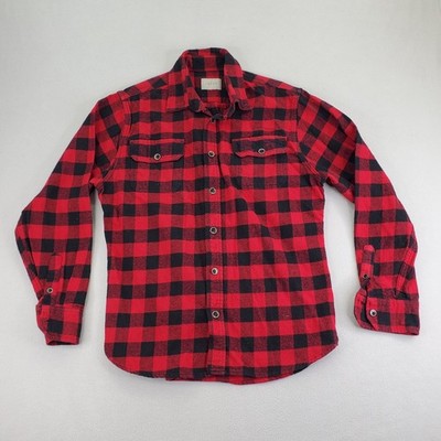 Jachs Flannel Shirt Mens M Red Black Plaid Heavy Cotton Outdoor Layer Two Pocket