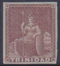 (F381-25) 1951-3 Trinidad 1d purple brown 4margins stamp MH (Y)