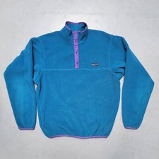 80s PATAGONIA Snap T Fleece Vintage Pullover Top Sz XL Blue Made in USA RARE