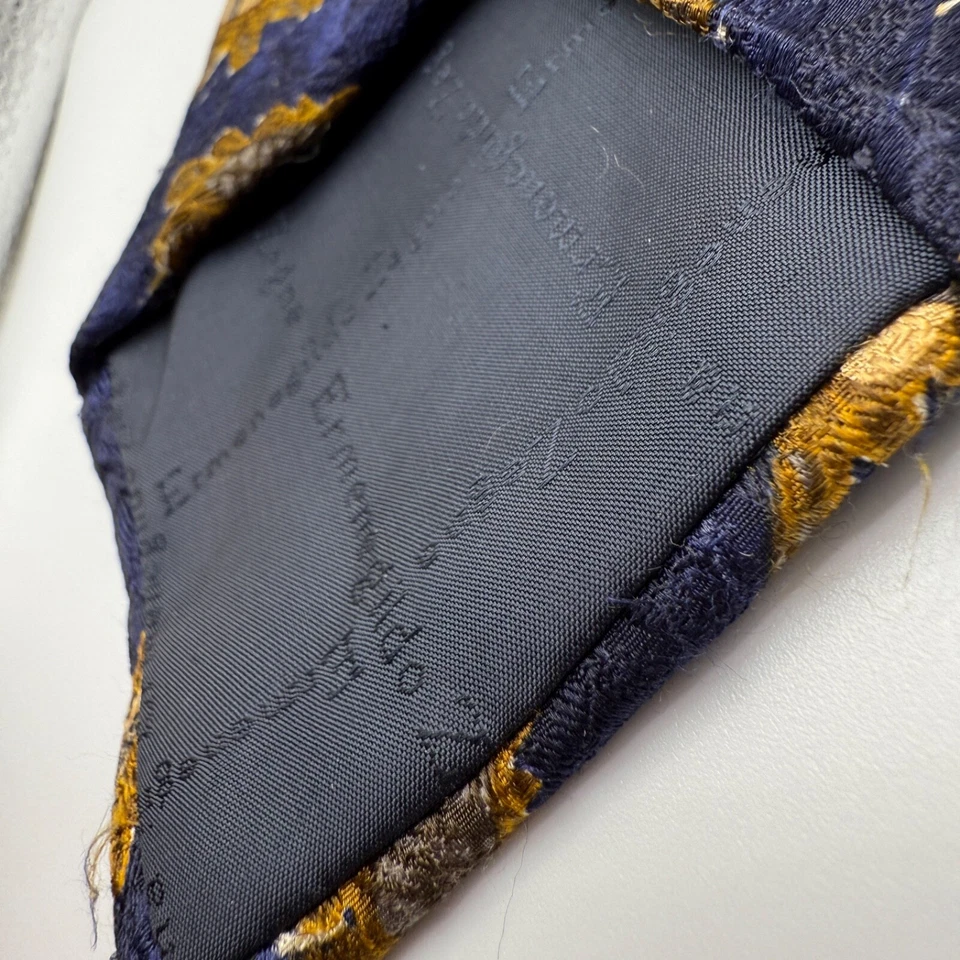 Corbata de diseñador Ermenegildo Zegna azul dorado geométrica 100 % seda hecha en Italia Foto 4 de 4