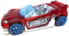 2014 HOT WHEELS TRAK-TUNE SEE THRU RED 2 1/2" DIECAST CAR W/ BLUE WHITE & CHROME