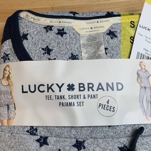 NWT Lucky Brand Womens Pajama Set Gray Stars 4-Piece PJ's Soft Stretch SMALL - Picture 3 of 6