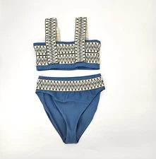 Elysiian Catalina Bikini Swimsuit Women's Size Medium Blue Made in Los Angeles