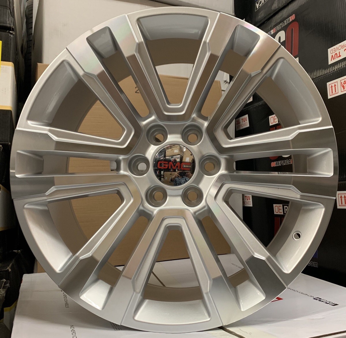 26” FR72 G10 Silver Machine WHEELS TIRES Silverado Tahoe Suburban
