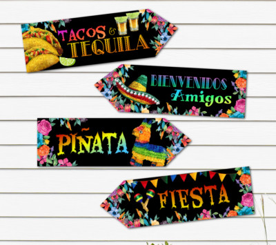 4 Mexikanische Tacos & Tequila Fiesta Party Deko Pfeile 
