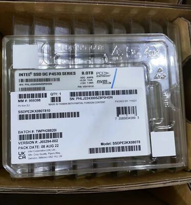8TB P4510 Intel Series SSD DC NVME SSDPE2KX080T8