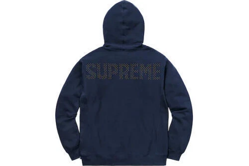 SWEAT SHIRT À CAPUCHE SUPREME CLOUTÉ FLAMBANT NEUF MARINE L