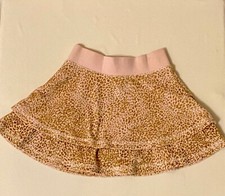 Girls 2-layered Flare SKIRT-Child L 6X -Cotton Blend-Soft Pink VELVET-Brown Dots