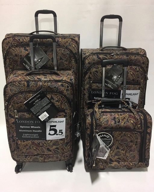 LONDON FOG MAYFAIR 4PC HYPER LIGHT LUGGAGE SET EXPANDABLE BLACK GOLD
