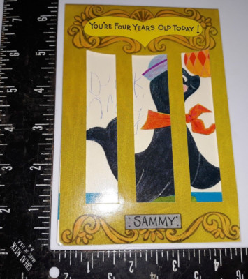 Anthropomorphic Seal Mid century Modern Birthday card 4 Years Old Vintage JJ