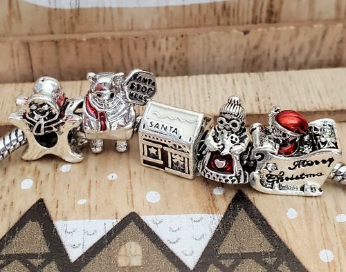 Mrs Clause Gingerbread Workshop Santa Sleigh Bear Christmas European Bead Charm - Picture 11 of 12