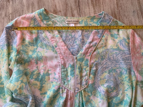 Vtg Miss Elaine Pastel Floral Paisley Cotton Robe Housecoat Zip Front Sz Large - Picture 10 of 12