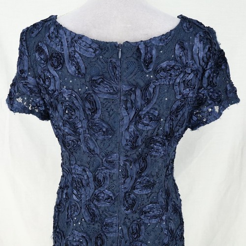 Alex Evenings Dress Gown Womens 14 Navy Blue Lace Floral Back Zip Lined Straight - Picture 7 of 13