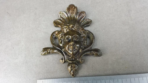 Antique Small Bronze Ornamental Mascaron Pediment Woman Face Decor