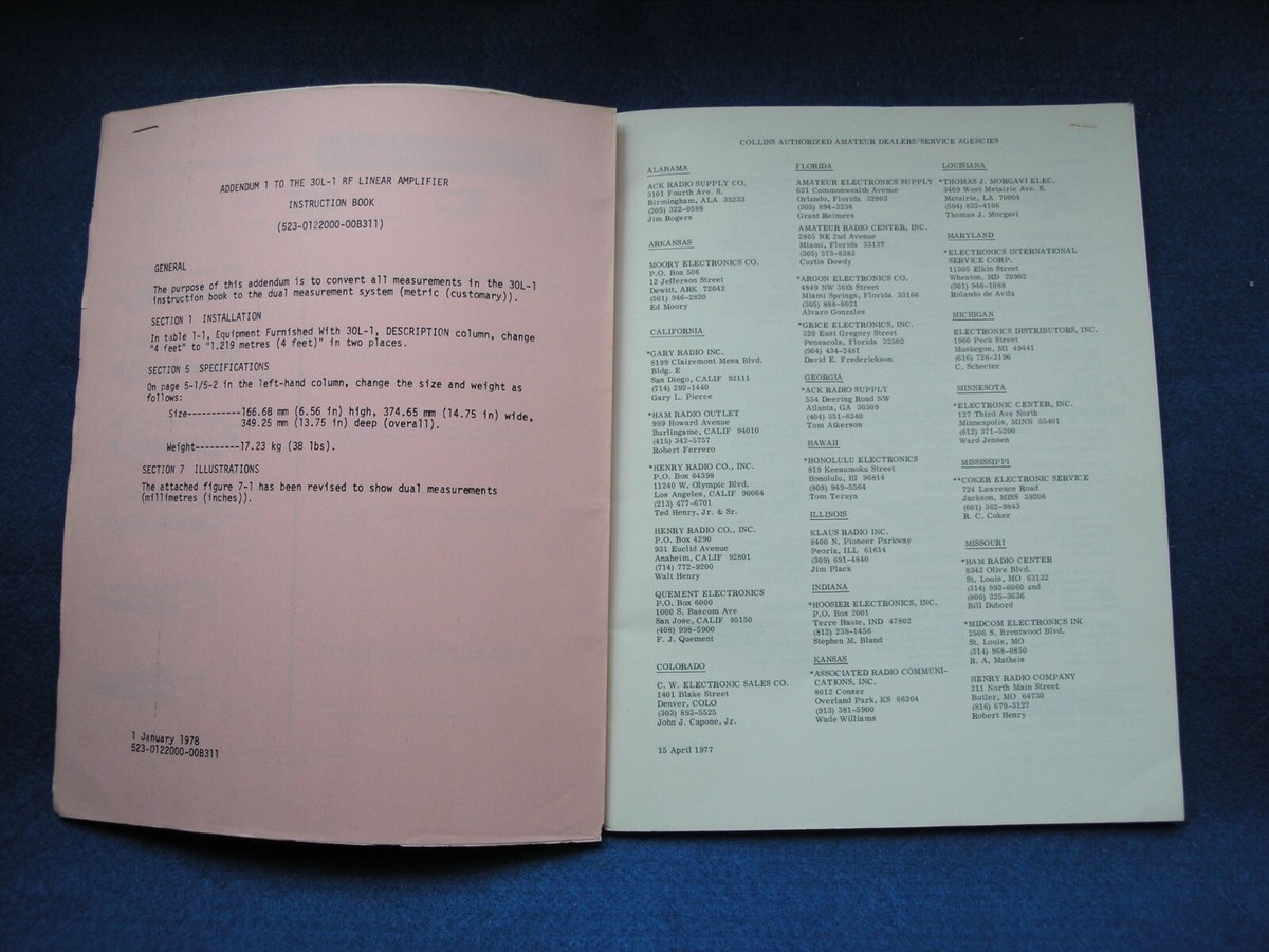 その他 30L-1 Linear Amplifire Instruction Book COLLINS 30L-1 LINEAR AMPLIFIER Service Manual download