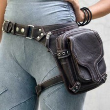 New Motorcycle Waist Pack Thigh Drop Leg Hip Bag Womens Belt Goth Brown