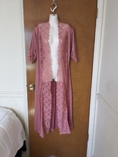 Vintage Kayser Pink Mauve Dusty Rose Women's Small Nylon Lace Long Robe