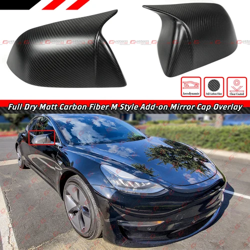 For 2017-25 Tesla Model 3 Dry Matt Carbon Fiber M Style Side Mirror Covers Caps