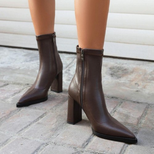 Fashion Women Ladies Dress Casual Ankle Boots High Heels Pointed Toe Zip Shoes - Picture 5 of 15