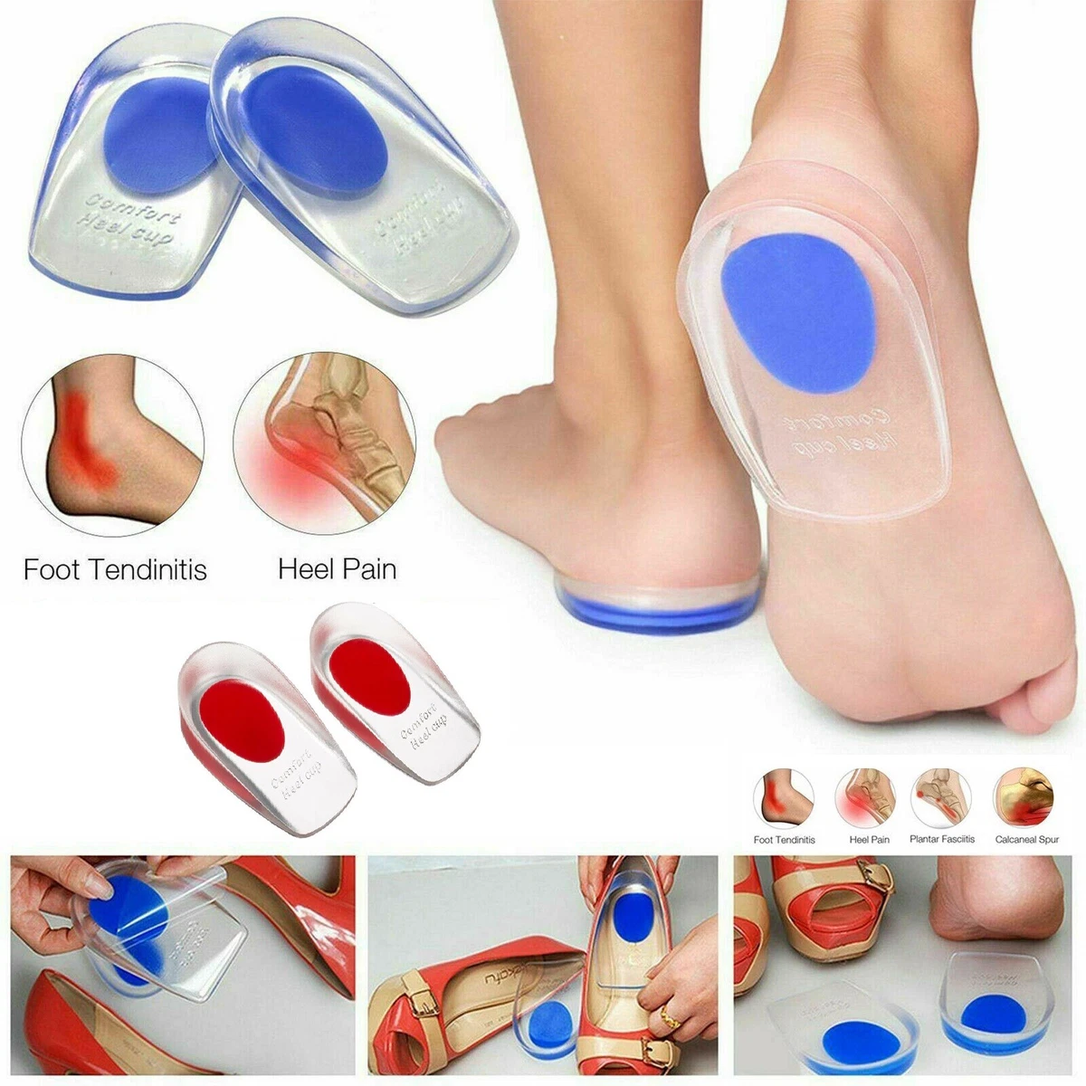Silicone Heel Support Shoe Pads Gel Orthotic Plantar Care Insert