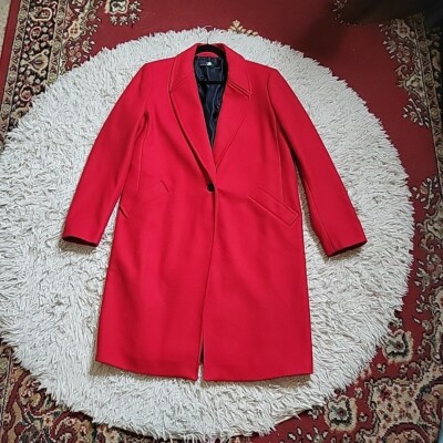 Zara Wool Blend Coat Red Zara Basic Outerwear Peacoat Size Large L Winter Chic