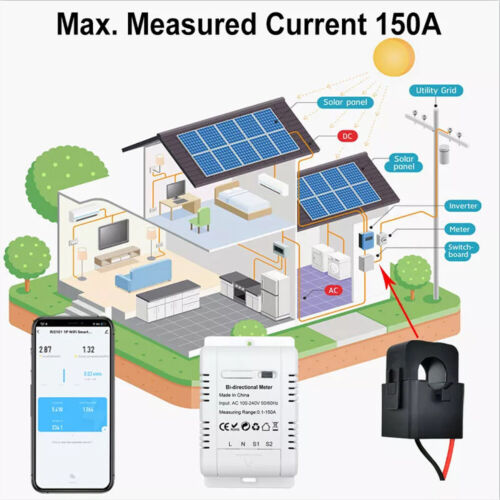 Tuya Smart Bi directional Single Phase WIFi Meter with Clamp Current Sensor 150A - Picture 7 of 15