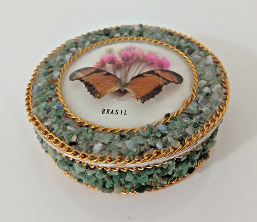 Vintage Brazil Genuine Butterfly and Gemstone Jewelry Box Box Box