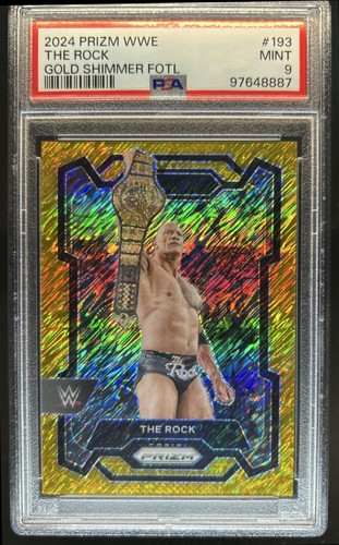 2024 Panini Prizm WWE The Rock Gold Shimmer FOTL Prizm #/5 PSA 9