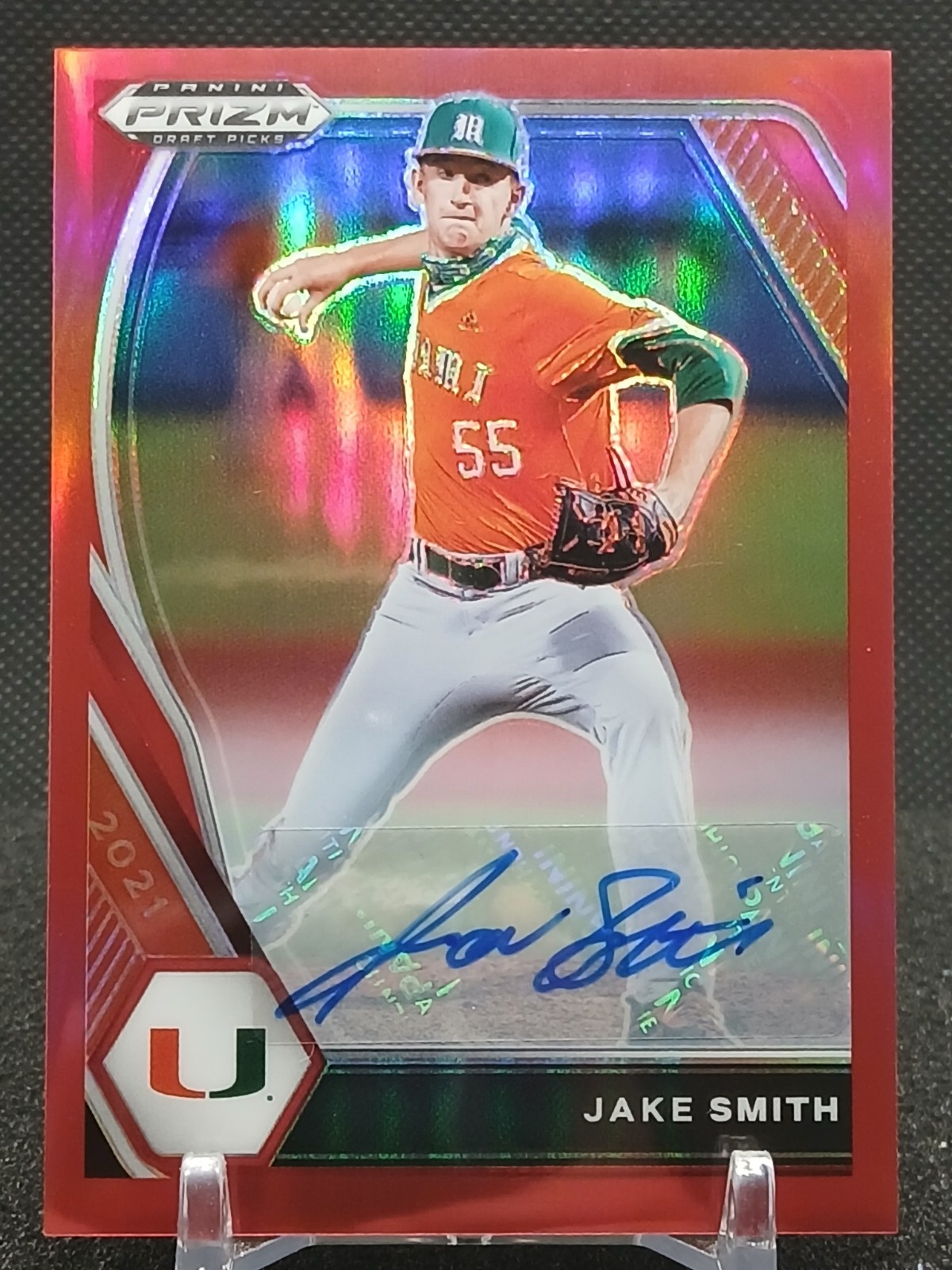 Jake Smith Auto 1/50 Red Prizm 2021 Panini Prizm Draft Picks #PDP171 Miami 