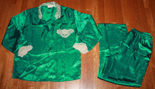 Vintage Victoria s Secret GOLD LABEL Emerald Green Satin lace 2 pc Pajama Set S