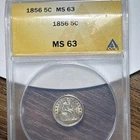 1856  Liberty Seated Half Dime ANACS MS63 Graded Slab Certified 90% Silver