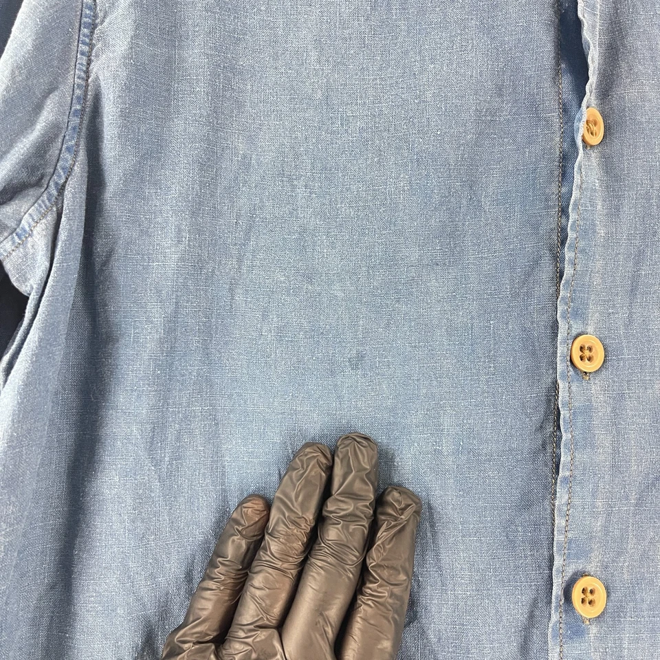 Martin Gordon Button-Up Shirt Mens Medium Blue 100% Linen Long Sleeve Casual - Image 3 of 4