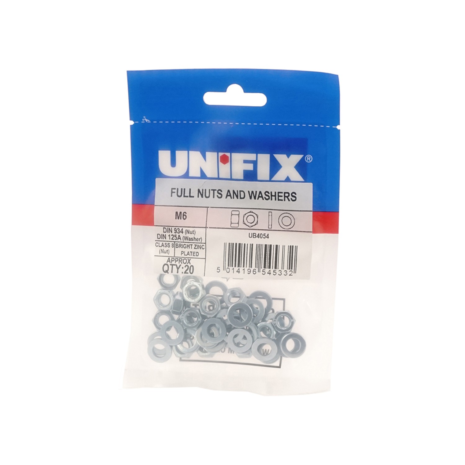 Unifix Class 8 Full Nuts & Washers M8 - Box of 100