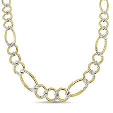 Real Solid 14k Yellow Gold Figaro Link Chain Pave 12mm Mens Necklace