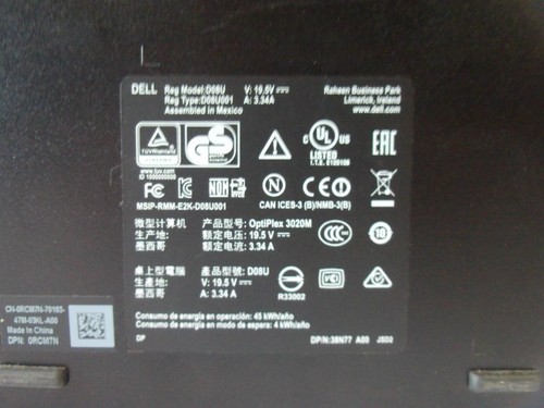Dell OptiPlex 3020M Micro Core i3-4150T 3.00GHz 4GB No O/S, HDD, Caddy (O233) - Afbeelding 12 van 12
