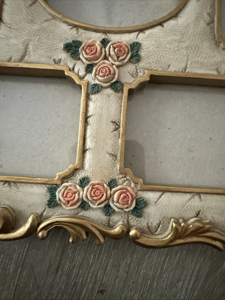 Marco de fotos vintage estilo victoriano 5 rosas rosas hojas y oro autoportante/colgante Foto 2 de 4