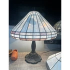 Vintage Tiffany-Style Desk Lamp Pink Stained Glass & Brass Lily Base Art Deco