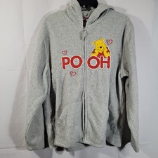 Vintage Y2K Disney Winnie the Pooh Full Zip Fleece Hoodie SizeL Dusty Blue/Gray